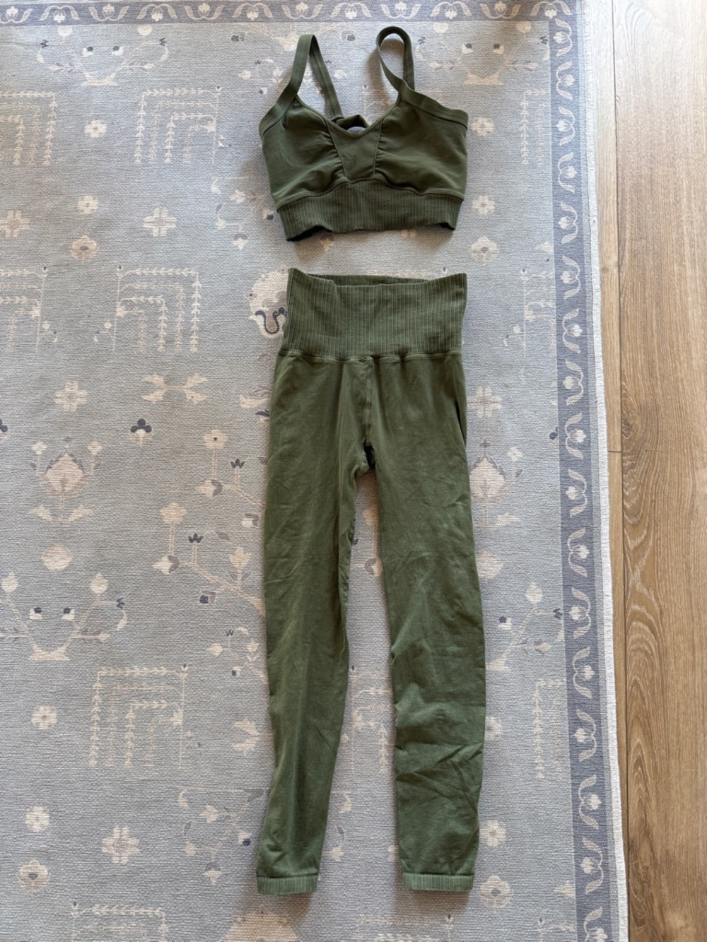 FP Movement Ribbed Sports Bra & Leggings Set Olive Green Top S Bottoms XS/S